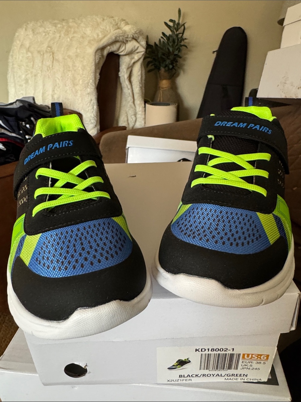 Dream Pairs Kids Black, Royal Blue & Neon Green Athletic Sneakers